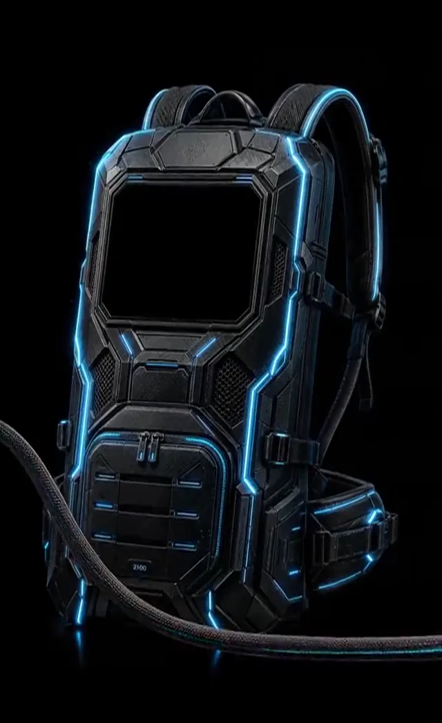 TechPack Ultra, its charging cable leading out of the frame towards the bay